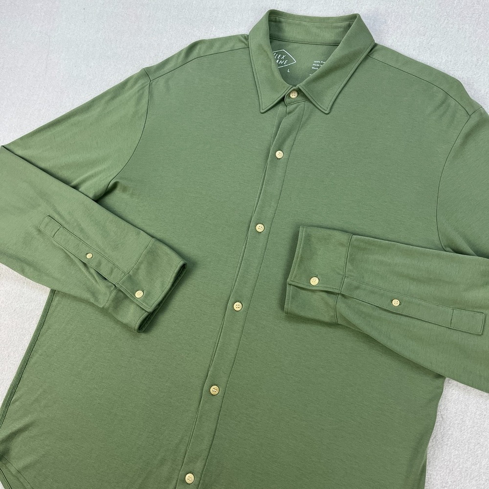 Alex Crane Shirt Mens L Sage Green Soft Pima Cotton Loose Flowy Knit Button-Up